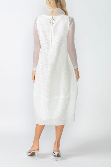 White Organza Stand Collar Sleeveless Balloon Dress